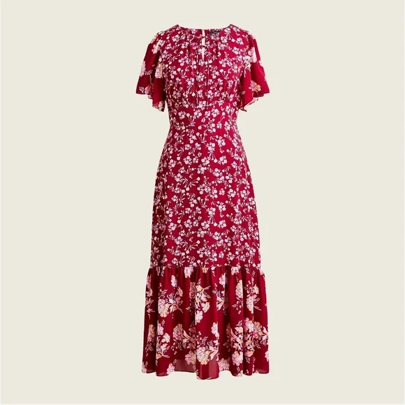 J. Crew Red Ruffled Tiered Midi Sundress - Picture 3 of 5